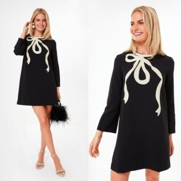 Tuckernuck | NEW Black Bow Jamie Long Sleeve Sequins Mini Dress Size XXS